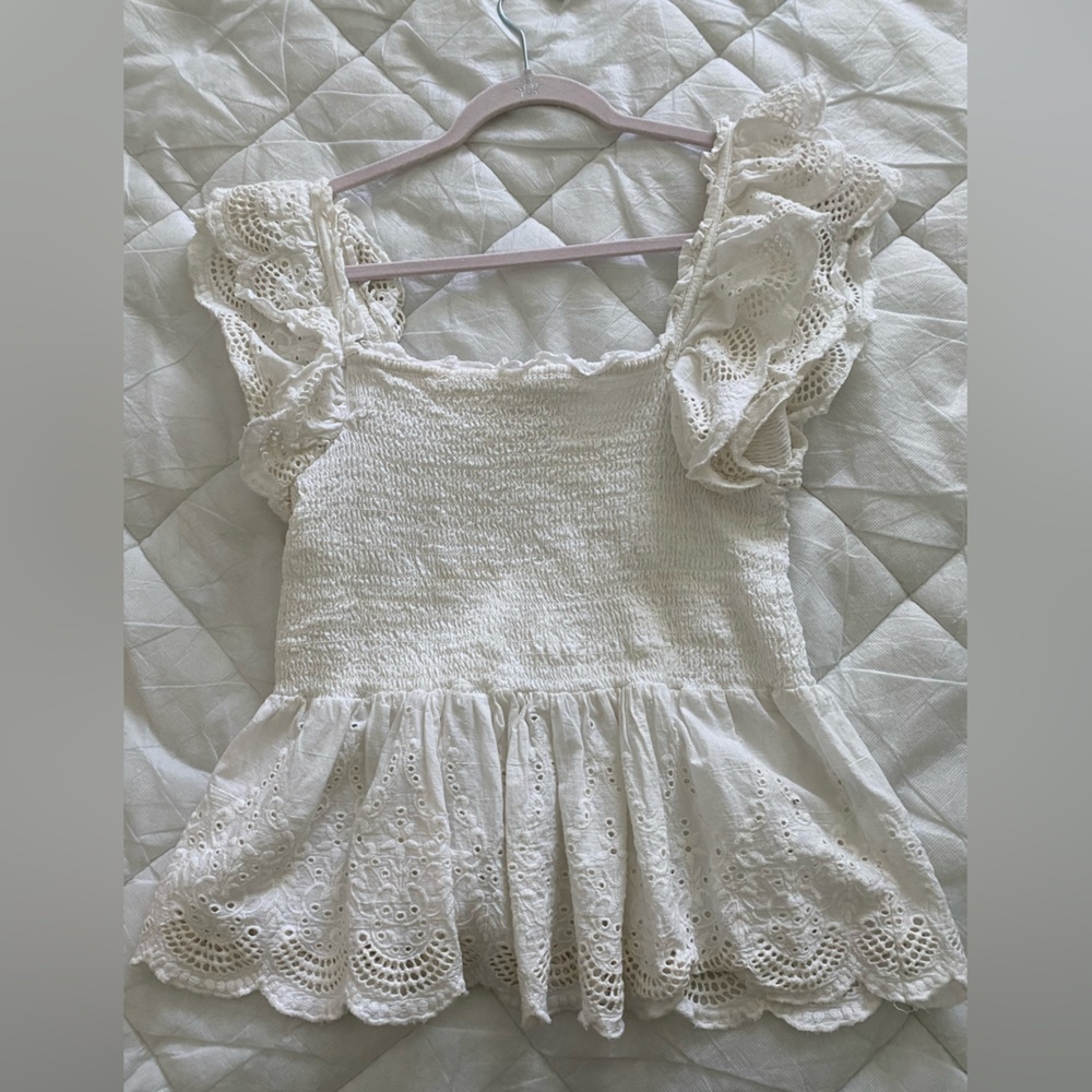 Game Day eyelet smocked crop tank